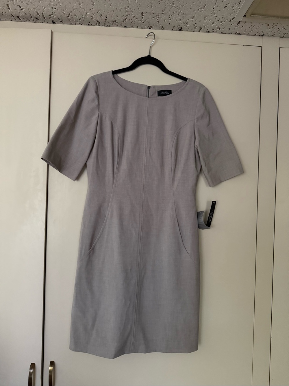 Tahari ASL Light Gray Tailored Sheath Midi Dress